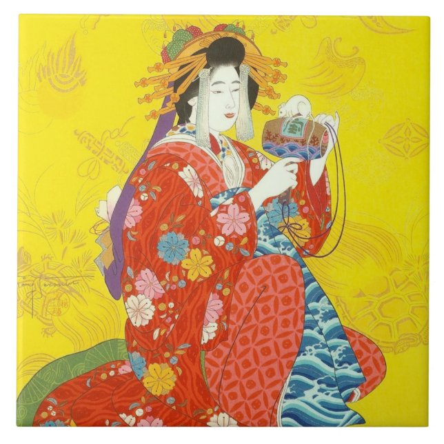 Azulejo japonês Geisha Lady Cerâmica (Frente)