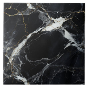 Azulejo Mármore Preto do Streak Dourado Majestoso