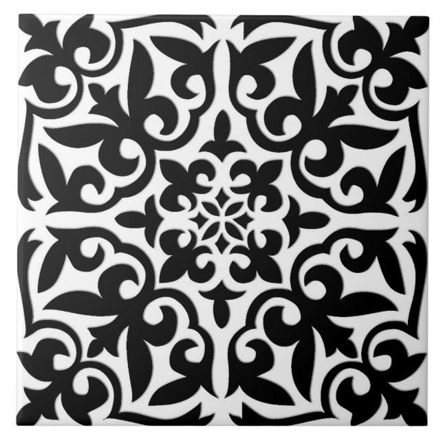 Azulejo marroquino - branco com fundo preto (Frente)