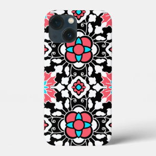 Azulejo Marroquino Floral, Preto, Branco e Rosa Co