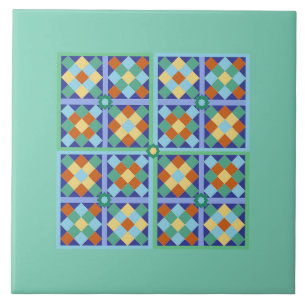 Azulejo marroquino quadrado de ouro azul-teta