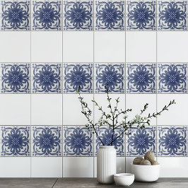 Azulejo Mediterrâneo marinho Azul, Russo Branco