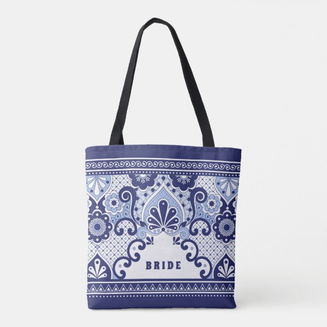 Azulejo mexicano Talavera Tote Bag Bride Blue & Wh (Verso)