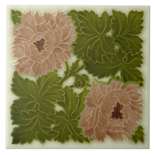 Azulejo Minton Peony Pink e Green Majolica Repro 1 (Frente)
