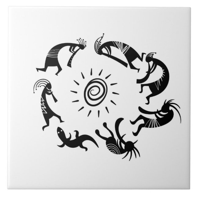 Azulejo Nativo Cerâmico de Kokopelli Petroglich Su (Frente)