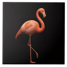 Azulejo Negro 4 Luxo com Pássaro Tropical Flamingo