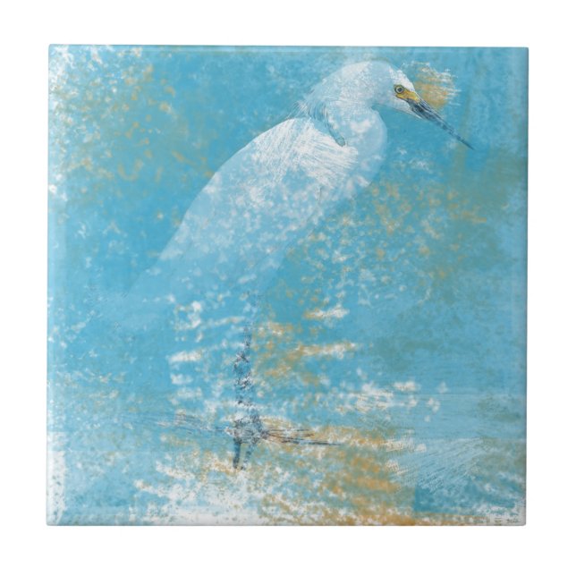 Azulejo Pequeno Quadrado Snowy Egret (Frente)