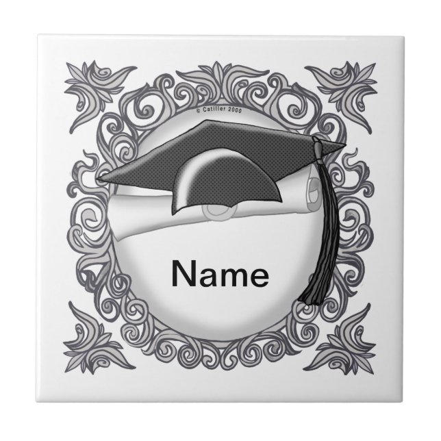 Azulejo personalizado Boné de formatura preto (Frente)