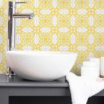 Azulejo Português do Mediterrâneo Amarelo Azul 1<br><div class="desc">Padrão na moda do estilo mediterrânico do azulejo cerâmico padrão amarelo claro com azul claro sobre fundo branco. Perfeito para design de interiores ou backsplash. Padrão versão 1.</div>