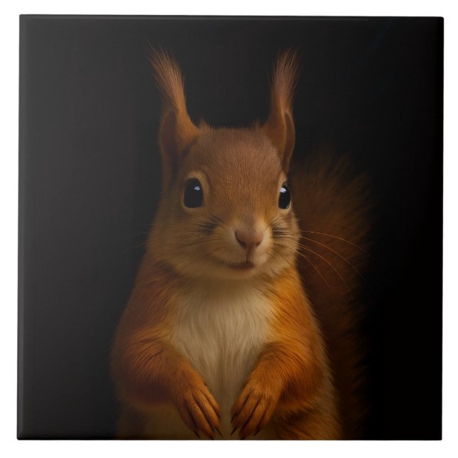 Azulejo preto 4 Luxe com Esquilo Vermelho (Frente)