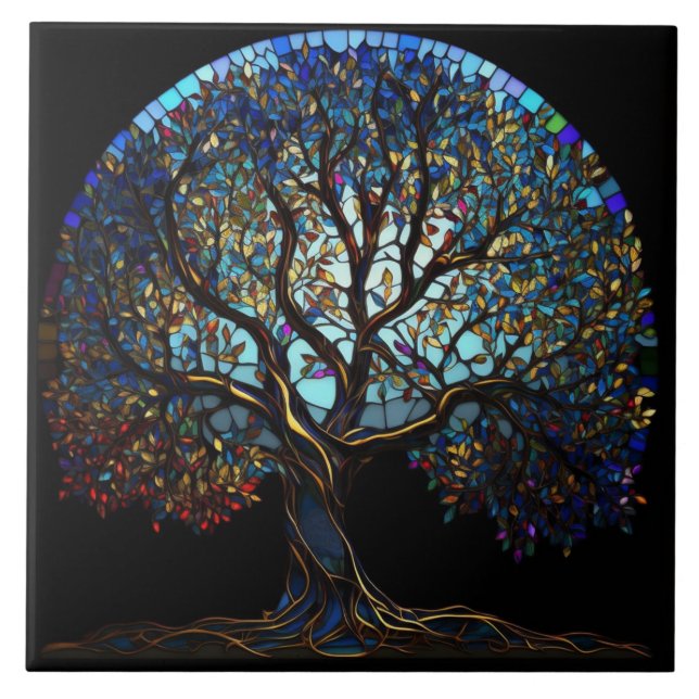 Azulejo preto com mosaico multicolorido (Frente)