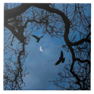 Azulejo Raven, Oak Tree e Crescent Moon Art
