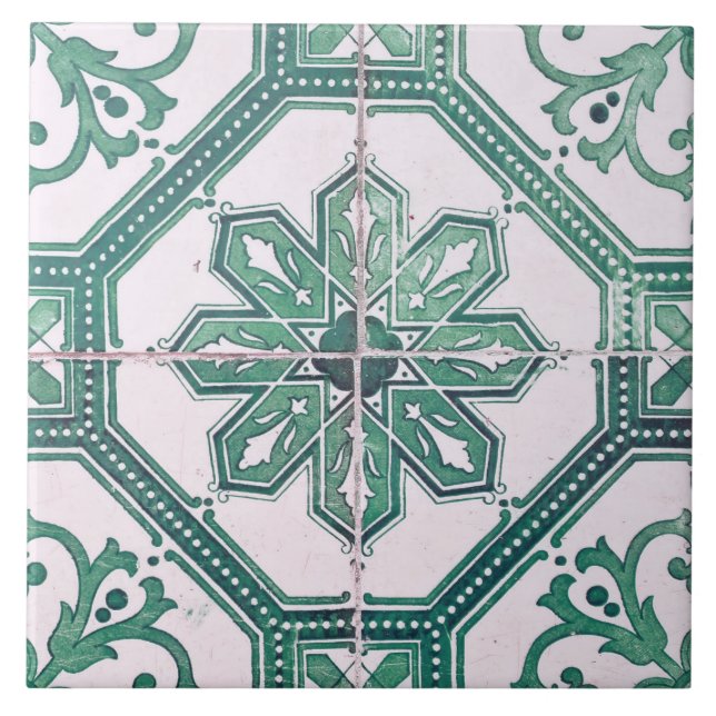 Azulejo Repro Vintage Verde e Maiorca Branca (Frente)