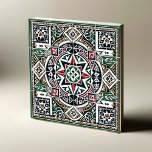 Azulejo Simétrico Inspirado Palestiniano<br><div class="desc">Descubra a essência do artesanato palestino com o 'Heritage Harmony', um azulejo cerâmico quadrado que casado a arte tradicional com a simetria moderna. Este azulejo é um testemunho da herança, apresentando uma mistura harmoniosa das icônicas cores da bandeira palestina - preto, branco, verde e vermelho - entrelaçadas em intrincadas obras...</div>