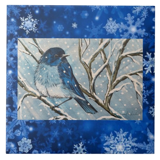 Azulejo Snowy Bluebird (Frente)