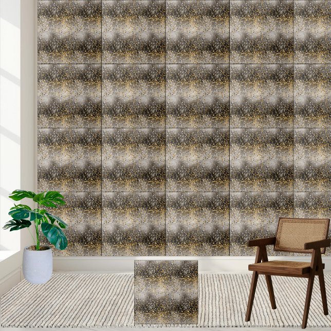Azulejo Sparkle preto e Dourado (Black and Gold Glitter Sparkle Tile)