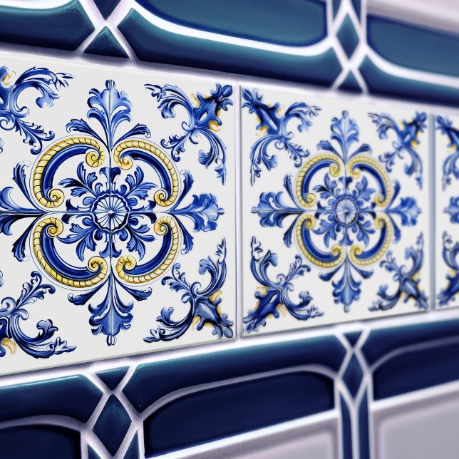 Azulejo Talavera de Cerâmica Azul e Amarelo (Criador carregado)