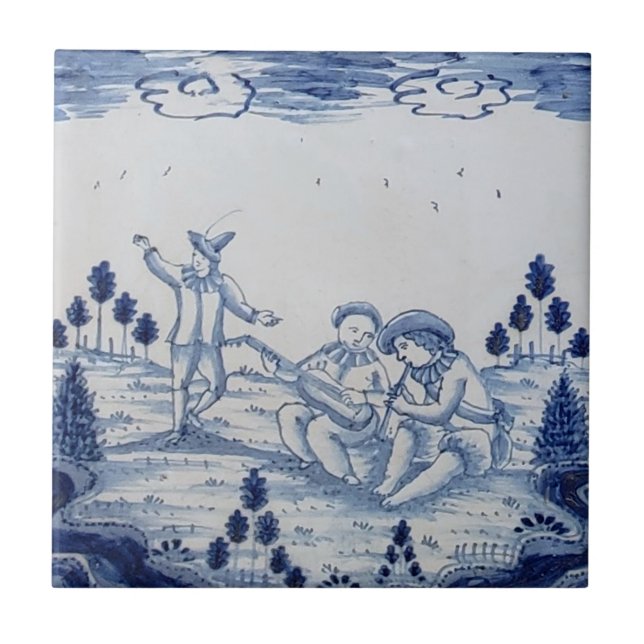 Azulejo Tradicional Delft com Músicos-Dancer-36 (Frente)