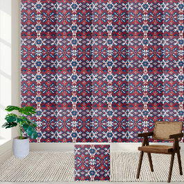 Azulejo Tribal Vermelho Branco e Azul Geométrico