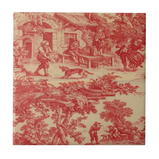 Azulejo vermelho de CreamToile do país francês do (Frente)