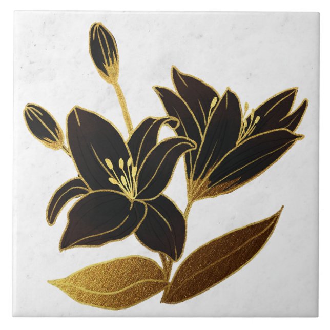 Azulejo Vintage Black Lily Cerâmica (Frente)