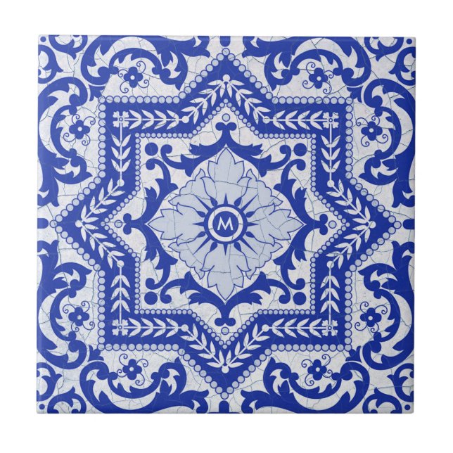 Azulejo Vintage, Estilo Cerâmico Rachado Azul (Frente)