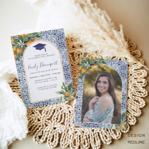 Azulejos azuis Convite para Graduação Foto no vers