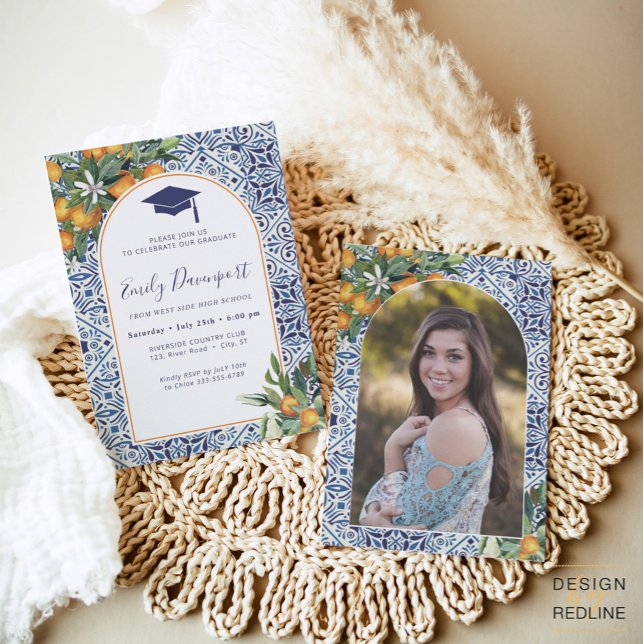 Azulejos azuis Convite para Graduação Foto no vers (Criador carregado)