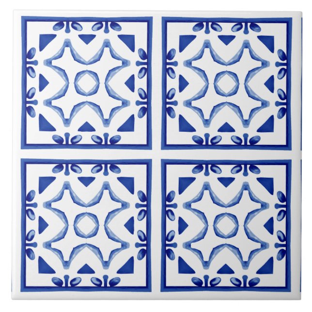 Azulejos azuis, mosaico, majolica, (Frente)