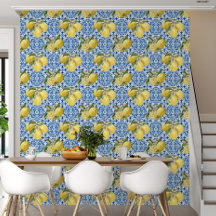 Azulejos Azuis Padrão Limão Mediterrâneo