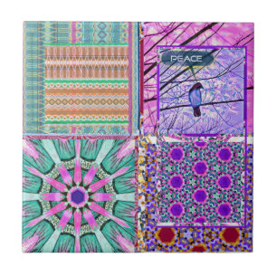 Azulejos Azulejos Geométricos com Pássaro da Paz