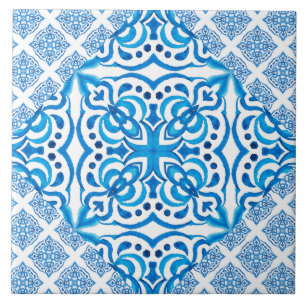 Azulejos brancos azuis espanhol padrão delgado