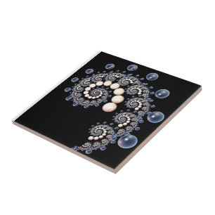 Azulejos cerâmicos de marfim e pérolas azuis