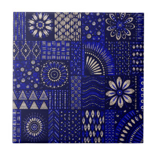 Azulejos Cerâmicos Ornamentais Azul e Creme para P