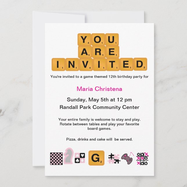 Azulejos - Convite de Aniversário Rosa (Frente)