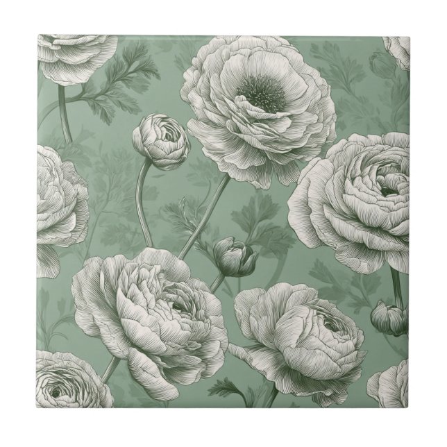 Azulejos Cute Mediterrâneo Ranunculus Para Estilo  (Frente)