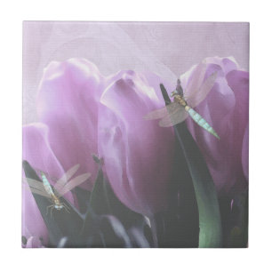 Azulejos De Arâmica De Tulipas Roxas Aqua Dragonfl