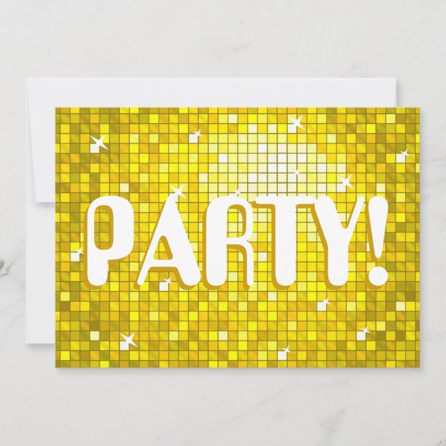 Azulejos de Disco Amarelo 'PARTY!' convite amelia  (Frente)