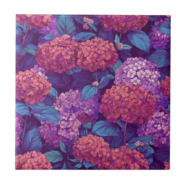 Azulejos De Hydrangeas Retro Negrito Para Paviment (Frente)