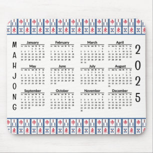 Azulejos de Jogo Mahjong 2025 Calendar Mousepad