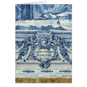 Azulejos de parede azul em português com cartão de