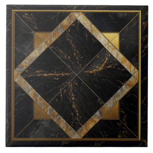 Azulejos de repetição de mármore preto e dourado e