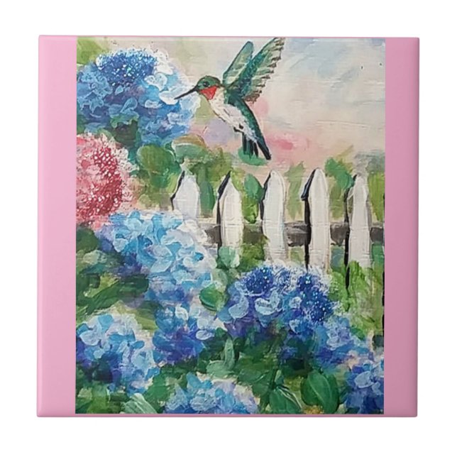 Azulejos decorativos das flores de Hummingbird e H (Frente)
