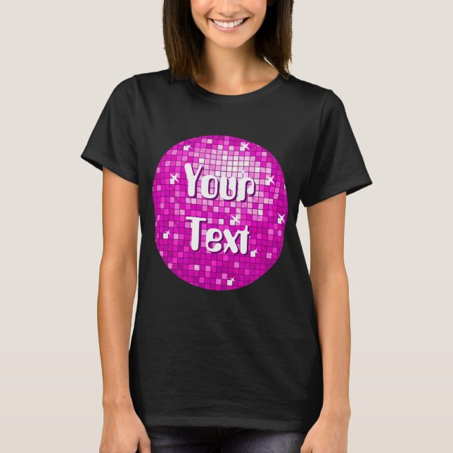 Azulejos Disco Rosa 'Seu Texto' redondo t-shirt pr (Frente)