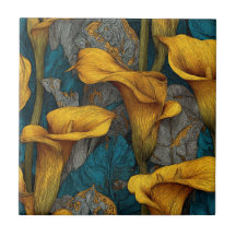 Azulejos Elegantes de Lírios Art Déco para Revesti