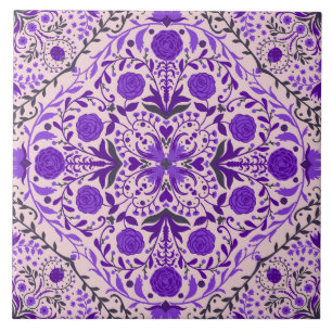 Azulejos florais, cor-de-rosa violeta e algodão do