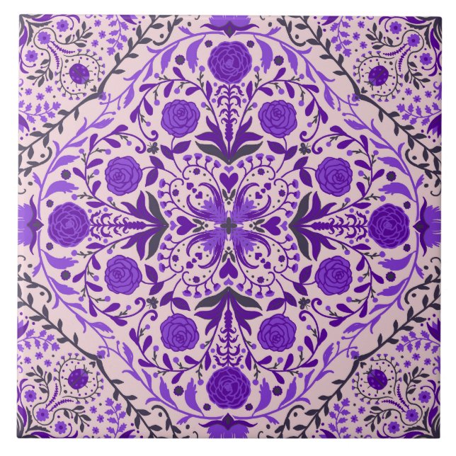 Azulejos florais, cor-de-rosa violeta e algodão do (Frente)