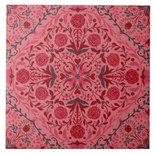 Azulejos florais em vermelho e melancia rosa