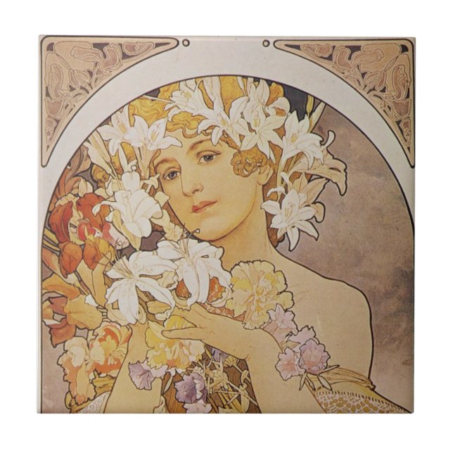Azulejos - Flores Lady Art Nouveau Mucha (Frente)
