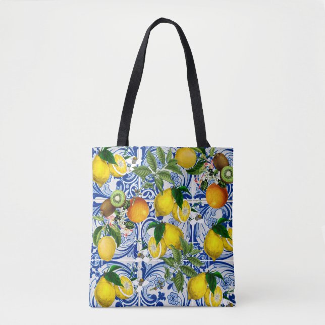 Azulejos limões e mediterrânicos Tote Bag (Frente)